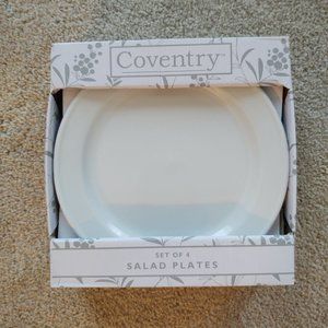 COVENTRY SALAD PLATES BOXED SET OF 4 WHITE PORCELAIN NEW IN BOX